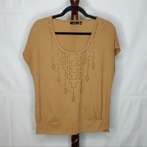 APT. 9 Women’s Brown Scoop Neck Cap Sleeves Elastic Bottom Beaded XL